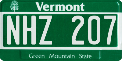 VT license plate NHZ207