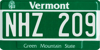 VT license plate NHZ209