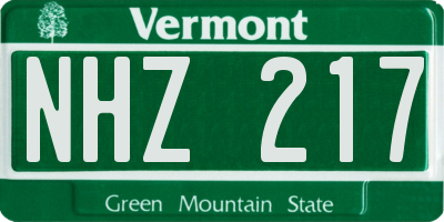 VT license plate NHZ217