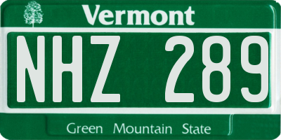 VT license plate NHZ289