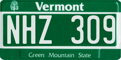 VT license plate NHZ309