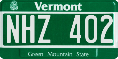 VT license plate NHZ402