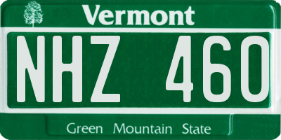 VT license plate NHZ460