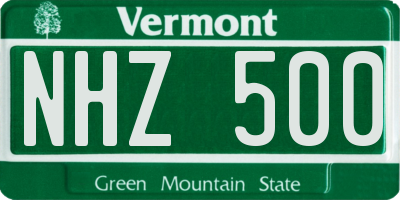 VT license plate NHZ500