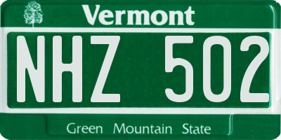 VT license plate NHZ502