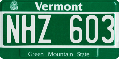 VT license plate NHZ603