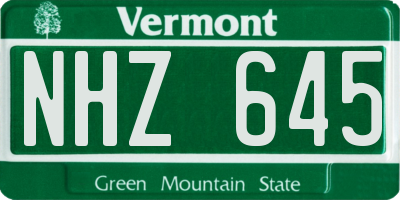 VT license plate NHZ645