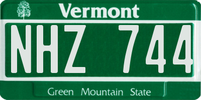VT license plate NHZ744