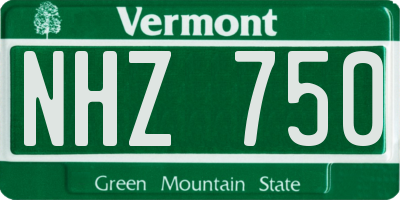 VT license plate NHZ750