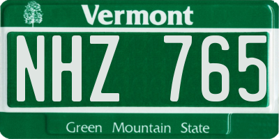 VT license plate NHZ765