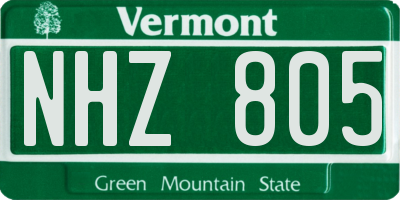 VT license plate NHZ805