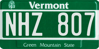 VT license plate NHZ807