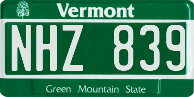 VT license plate NHZ839