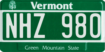 VT license plate NHZ980