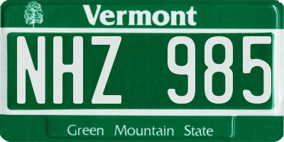 VT license plate NHZ985