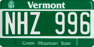 VT license plate NHZ996