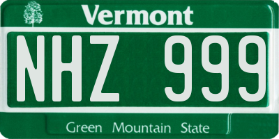 VT license plate NHZ999
