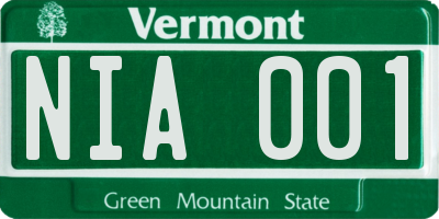 VT license plate NIA001