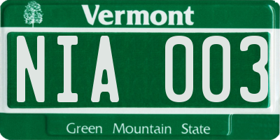 VT license plate NIA003