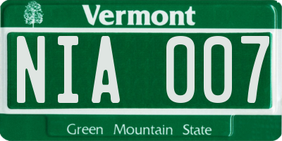 VT license plate NIA007