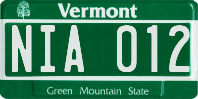 VT license plate NIA012