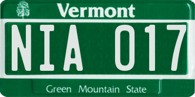 VT license plate NIA017