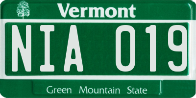 VT license plate NIA019