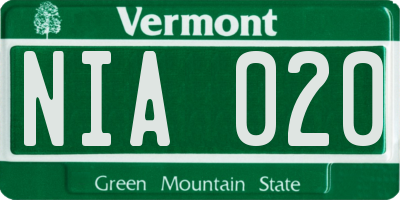 VT license plate NIA020