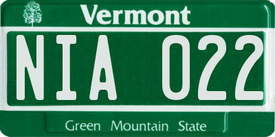 VT license plate NIA022