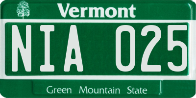 VT license plate NIA025