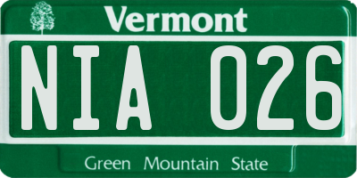 VT license plate NIA026