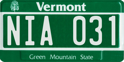 VT license plate NIA031