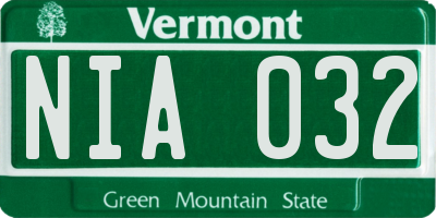 VT license plate NIA032
