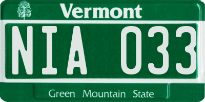VT license plate NIA033
