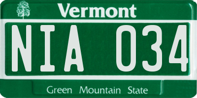 VT license plate NIA034