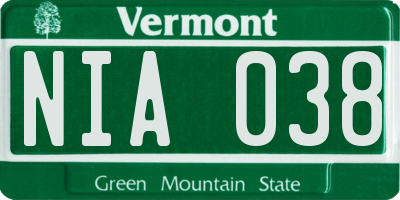 VT license plate NIA038
