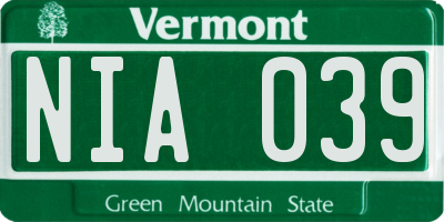 VT license plate NIA039