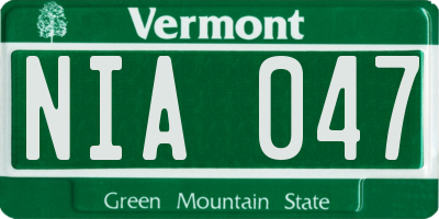 VT license plate NIA047