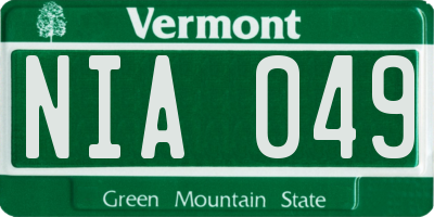 VT license plate NIA049