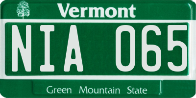 VT license plate NIA065