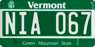 VT license plate NIA067