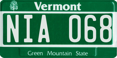 VT license plate NIA068