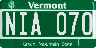 VT license plate NIA070
