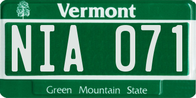 VT license plate NIA071