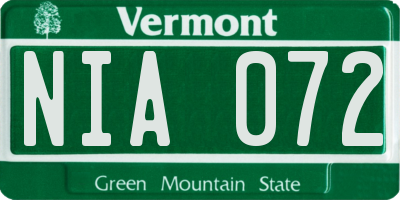 VT license plate NIA072