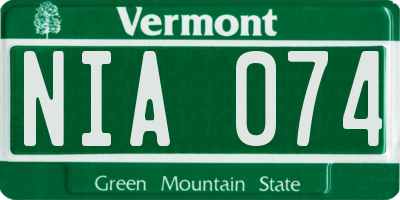 VT license plate NIA074