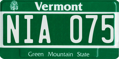 VT license plate NIA075