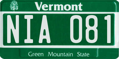 VT license plate NIA081