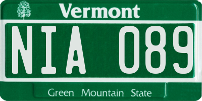 VT license plate NIA089