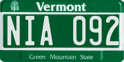 VT license plate NIA092